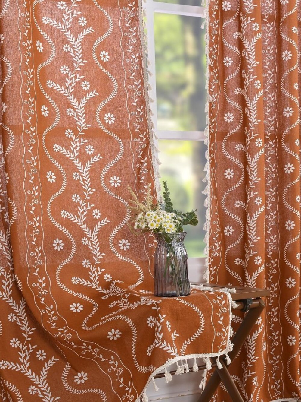 Terracotta Boho Curtains 84 Inches Length 2 Panels for Living Room
